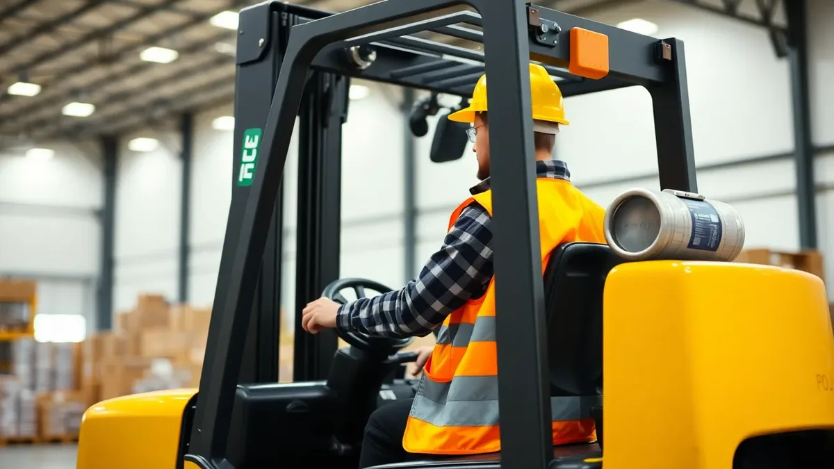 Operator running a propane forklift in a warehouse — Upright Forklift, Houston TX