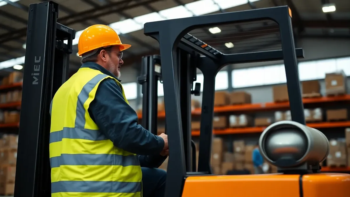 Operator running a forklift in a warehouse — Upright Forklift, Houston TX