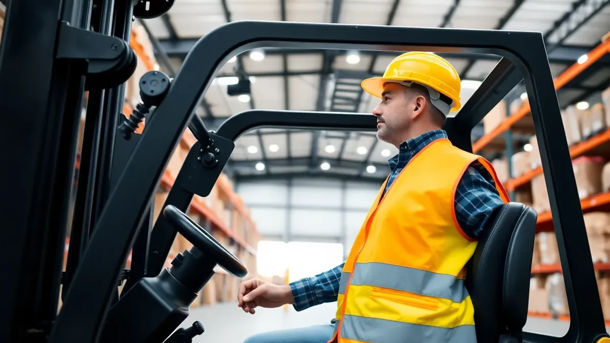 Operator running a forklift in a warehouse — Upright Forklift, Houston TX